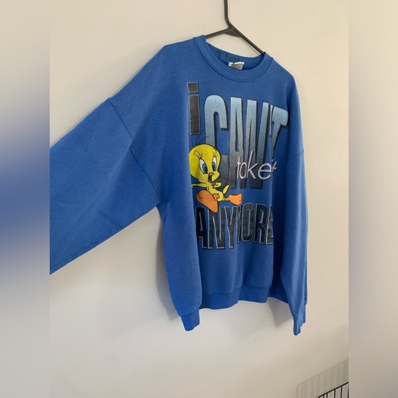 VTG Looney Tunes Tweety Bird Sweatshirt Crewneck Pullover Graphic Blue XXL - Picture 5 of 10